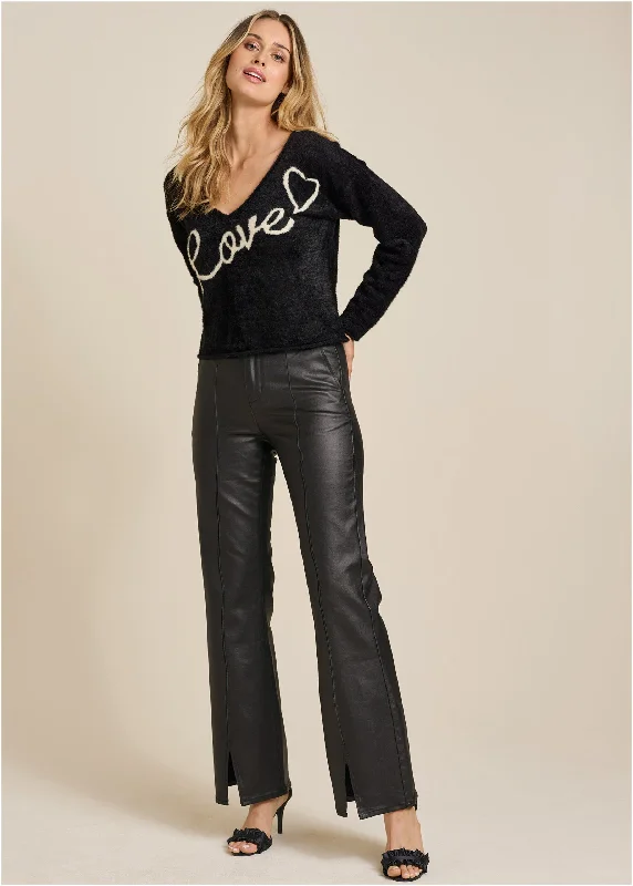 Coated Flare Jeans - Black Luxurious Women's High -  end