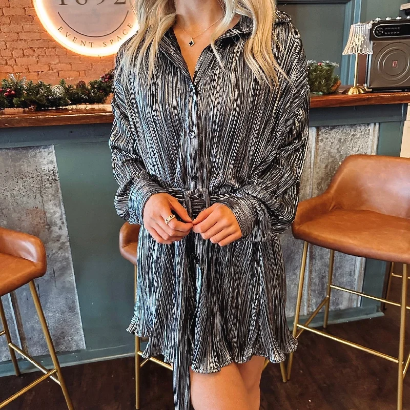 Mariah Metallic Shirt Dress Monochromatic Office Style