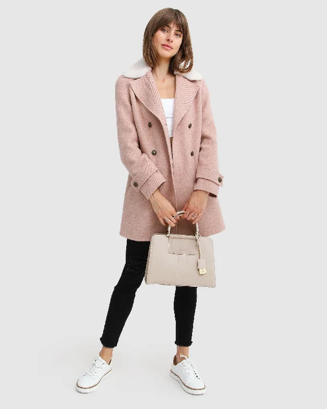 Liberty Sherpa Collar Wool Blend Coat - Blush Refined Women's 