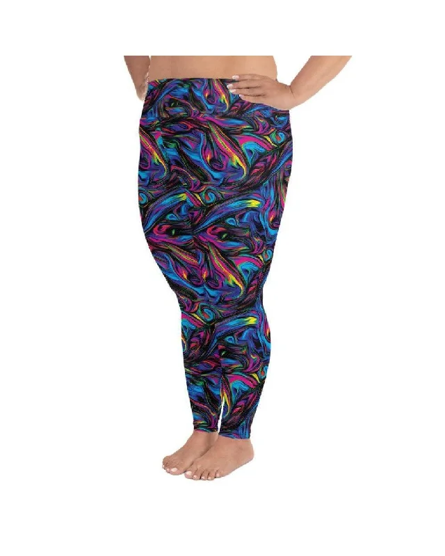 Psychedelic Neon Paint Plus Size Leggings Modern Women's Tech