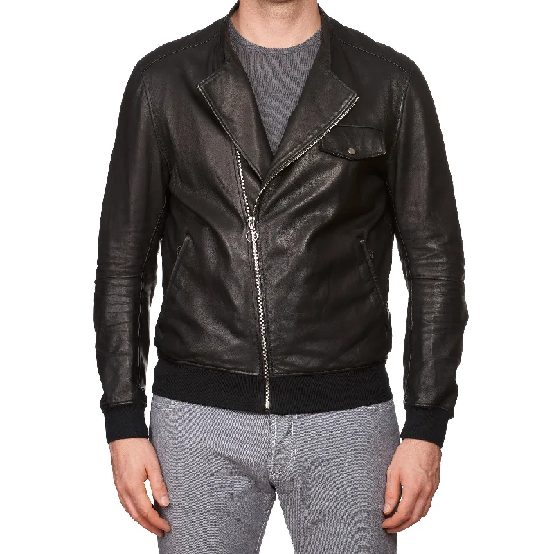 SERAPHIN Black Lamb Leather Unlined Asymmetrical Biker Motorcycle Jacket FR 50 US M Trendy Women's 