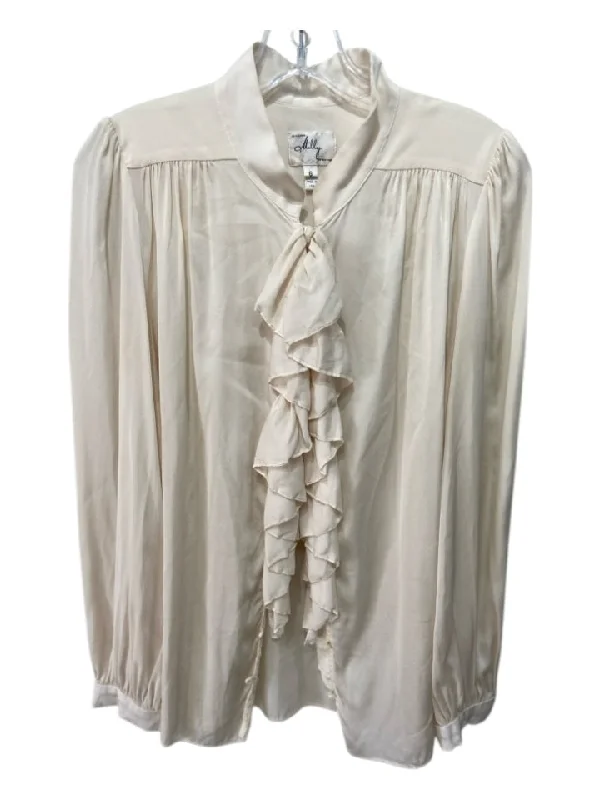 Milly Size 6 Cream Silk Ruffle Detail Long Sleeve Button Top Edgy Women's Punk