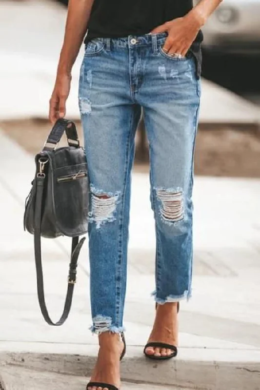 KittenAlarm -  Ripped Slim Fit Washed Jeans Vacation