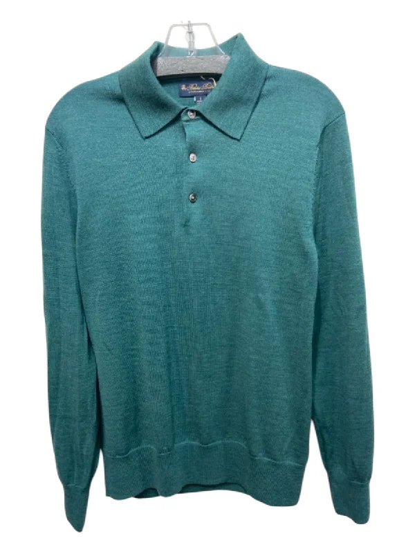 Brooks Brothers Size S Teal Green Merino Wool Half Button Collar Long Sleeve Top Artistic Women's Avant - 