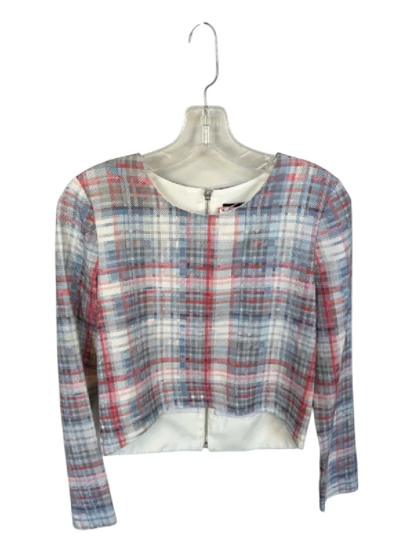 Nicholas Size 4 Red & Blue Silk Long Sleeve Plaid Back Zip Top Edgy Women's Punk