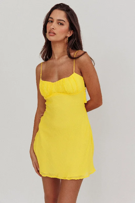 Nerida Twist Back Mini Dress Lemon Monochromatic Office Style