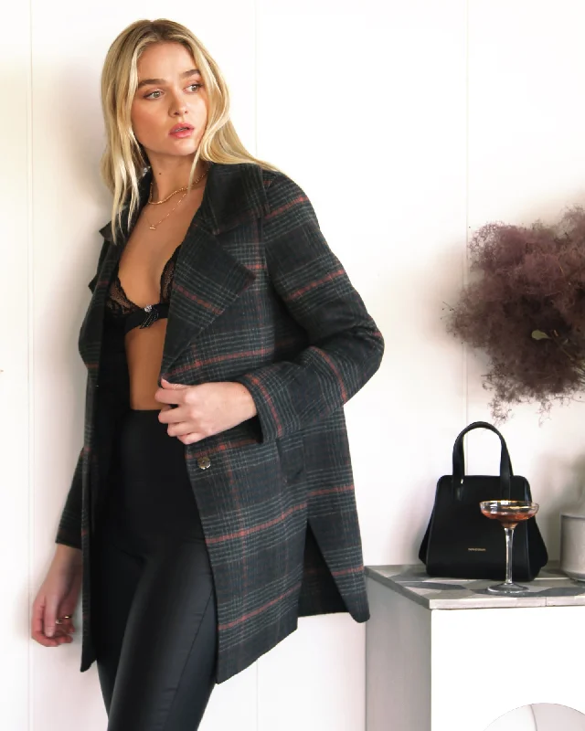 Ex-Boyfriend Wool Blend Oversized Jacket - Brown Plaid Compression