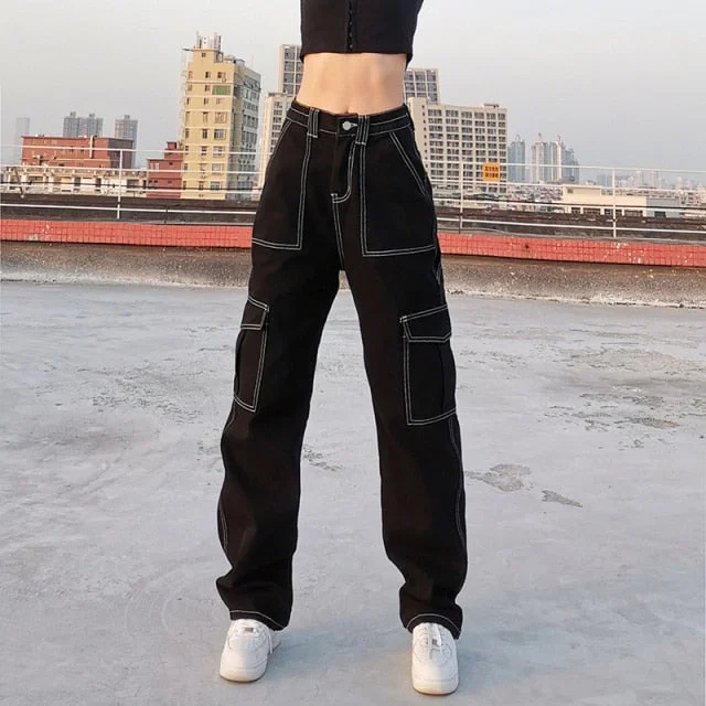 KittenAlarm - Brown Vintage Baggy Jeans Women 90s Streetwear Pockets Wide Leg Cargo Pants Y2K Low Waist Straight Denim Trousers Laid - back Women's Style KittenAlarm - Brown Vintage Baggy Jeans Women 90s Streetwear Pockets Wide Leg Cargo Pants Y2K Low Waist Straight Denim Trousers Laid - back Women's Style
