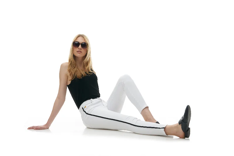 White with black side stripe