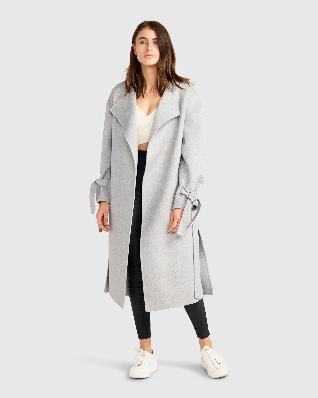 Head Over Heels Collarless Robe Coat - Grey Marle Elegant Women's 