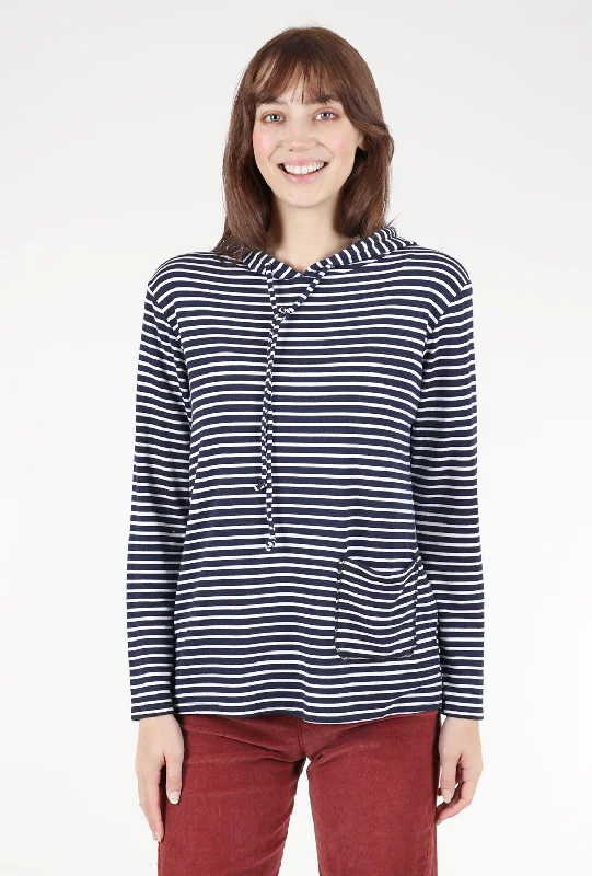 A-Line Stripe Hoodie, Navy/White Refined Women's Classic 