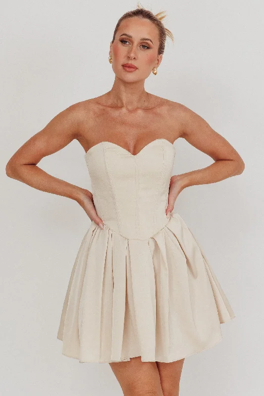 What I Like Sweetheart Neckline Mini Dress Champagne Unique Women's Upcycled