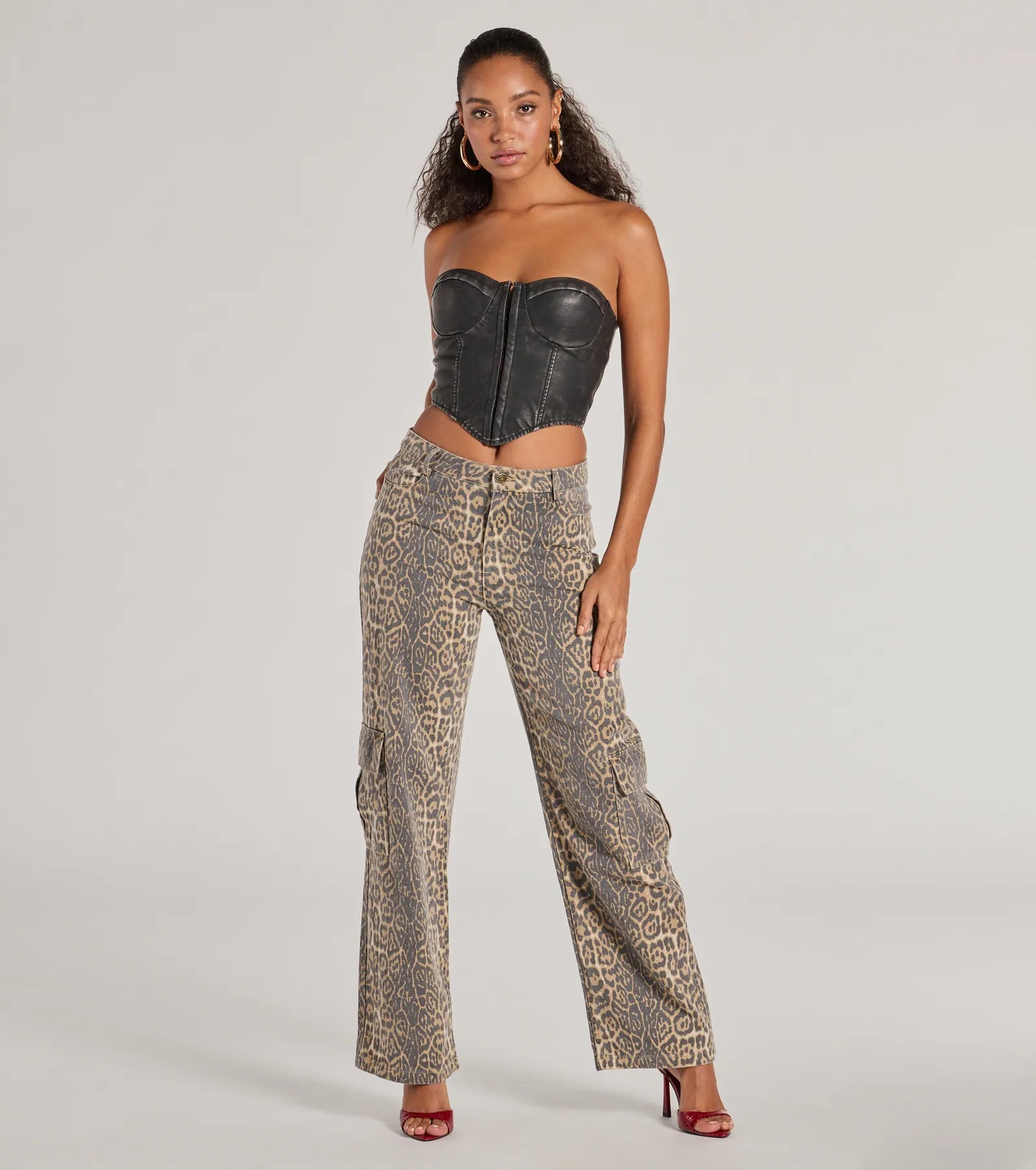 It-Girl Factor Leopard Print Cargo Denim Pants Vacation