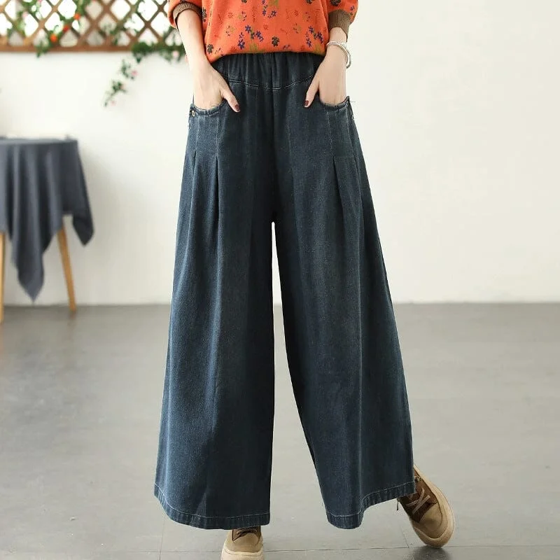 Autumn Casual Style Loose Wide Leg jeans Sporty Women's Tennis