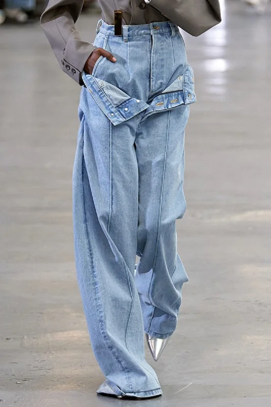 KittenAlarm - Casual Solid Patchwork Regular Denim Jeans Modern Women's 