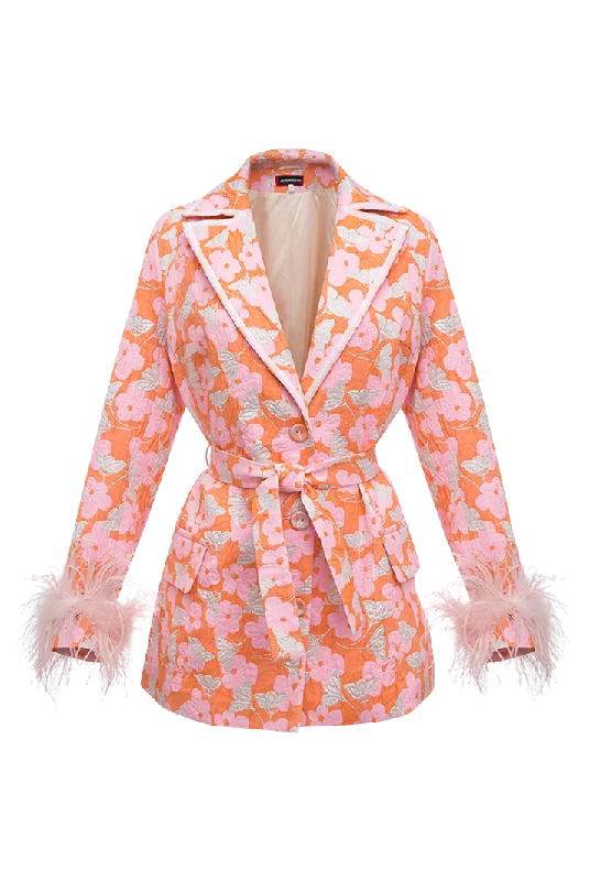 Pink Jacqueline Jacket With Detachable Feather Cuffs Refined Women's Hand - crafted
