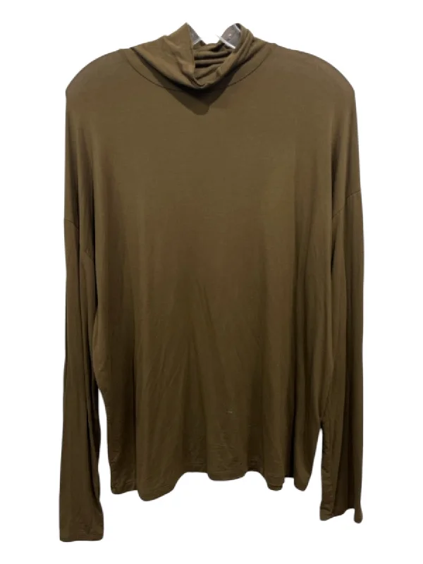 Vince Size L Olive Brown Rayon Turtleneck Long Sleeve Top Feminine Women's Soft 
