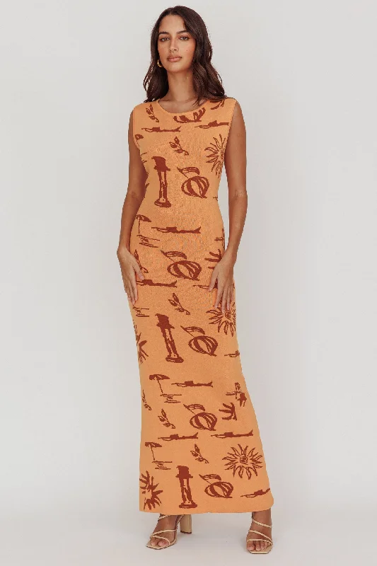 Irene Column Silhouette Maxi Dress Apricot Sporty Women's Athleisure 