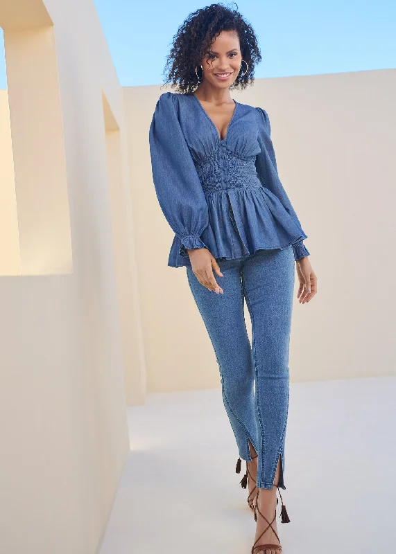 Split Hem Skinny Jeans - Medium Wash Bohemian Women's Free