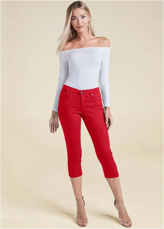 Cindy Capri Jeans - Red Minimalist Women's Casual