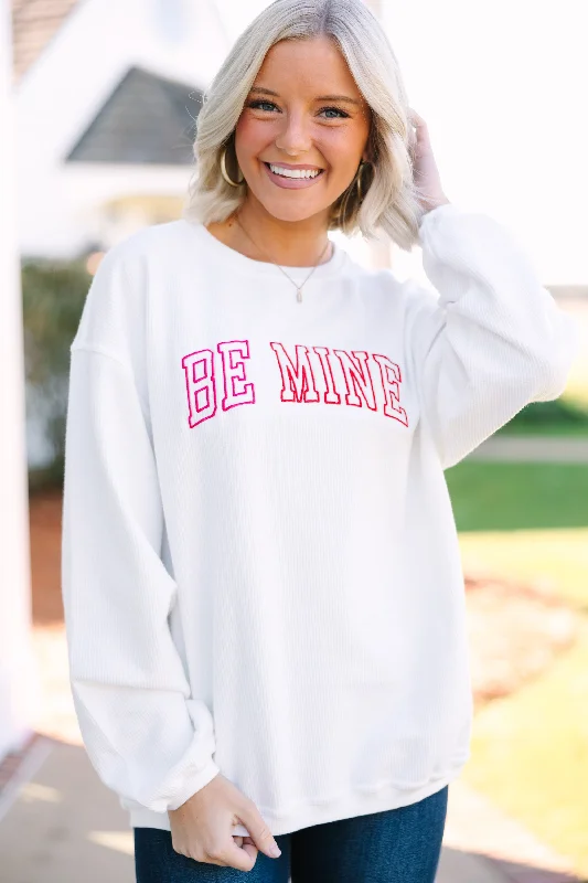 Will You Be Mine White Embroided Sweatshirt Refined Women's Velvet