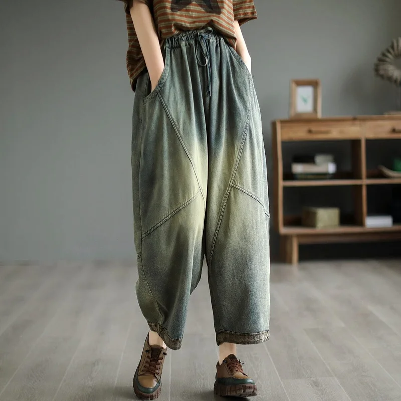Women Spring Retro Loose Cotton Jeans Business