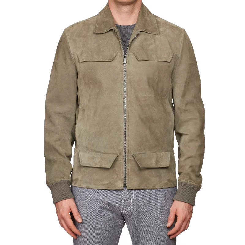 BOTTEGA VENETA Gray Suede Leather Flight Bomber Jacket EU 50 US M Bold Women's Animal Print
