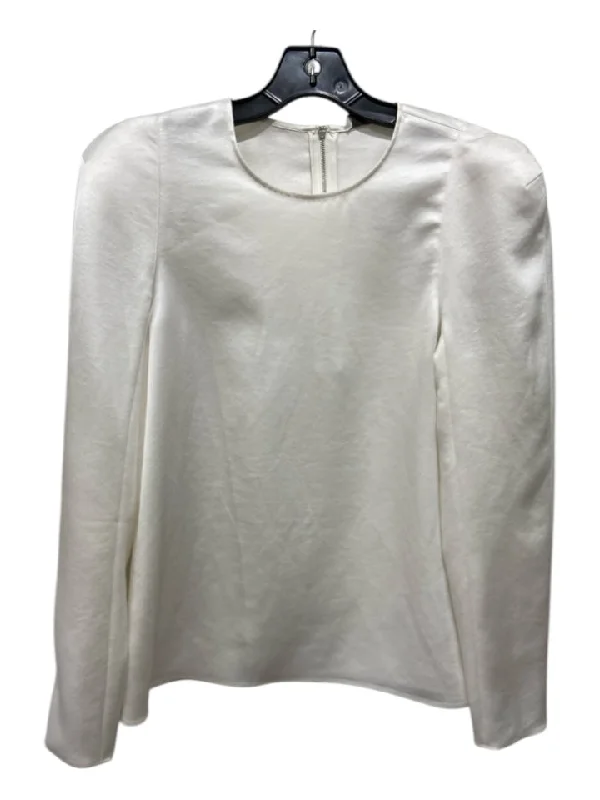 Tibi Size 4 White Triacetate & Polyester Long Sleeve Shoulder Pads Solid Top Sleek Women's 