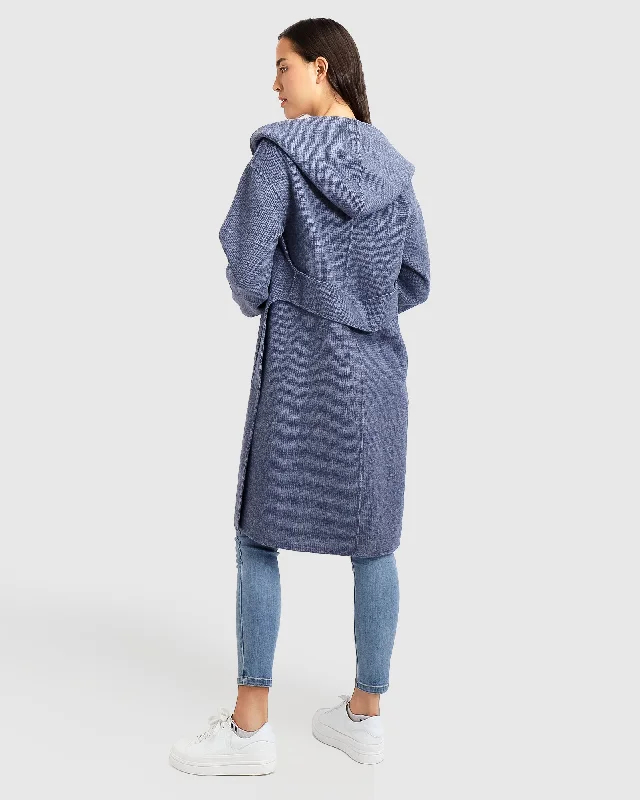 Walk This Way Wool Blend Oversized Coat - Navy Micro Check Feminine Women's Soft 