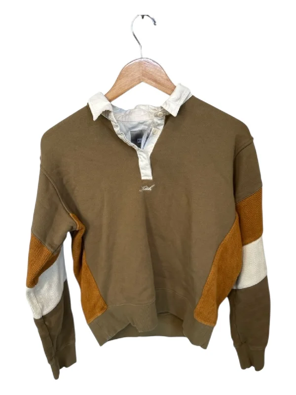 Kith Size XS Brown & Cream Cotton Collar Long Sleeve Top Classic Women's Pin - striped