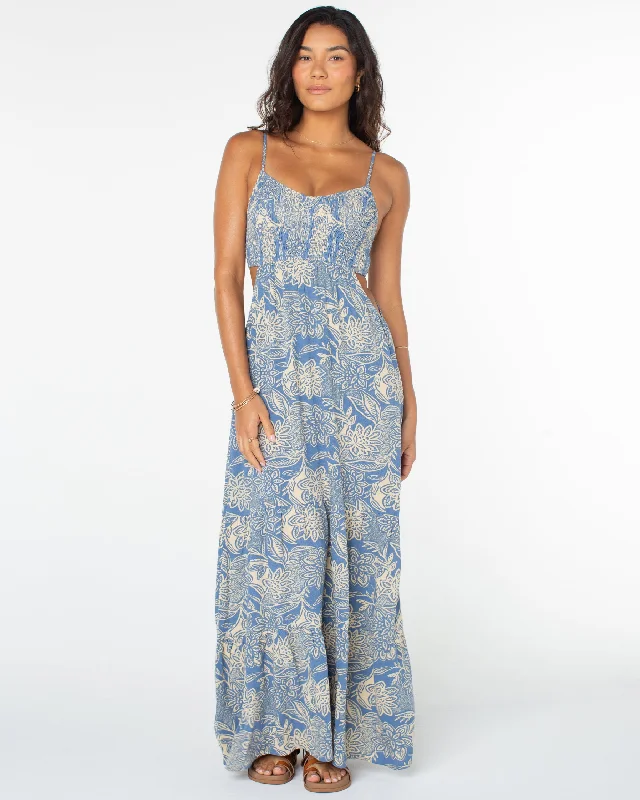 Hot Tropics Maxi Dress - Infinity Blue Lotus Batik Sleek Women's 