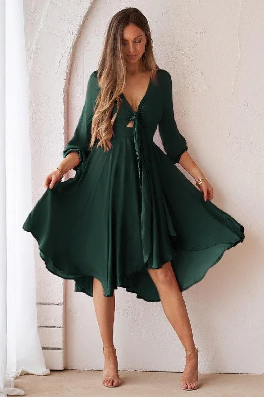 Balance Dress - Emerald Green Casual Women's Loose - fitting