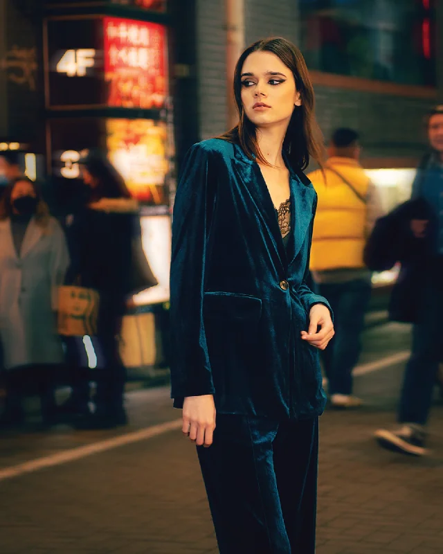 Eternity Velvet Blazer - Dark Teal Dynamic Women's High - energy