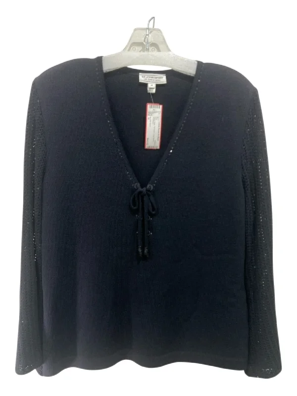 St John Sport Size M Black Wool Tie Detail Long Sleeve Top Monochromatic All - in - one