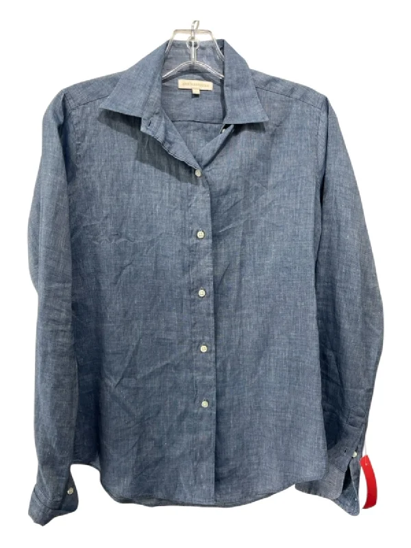 Ann Mashburn Size S Blue COTTON & LINEN Button Up Collar Long Sleeve Top Hip Women's Urban Ann Mashburn Size S Blue COTTON & LINEN Button Up Collar Long Sleeve Top Hip Women's Urban