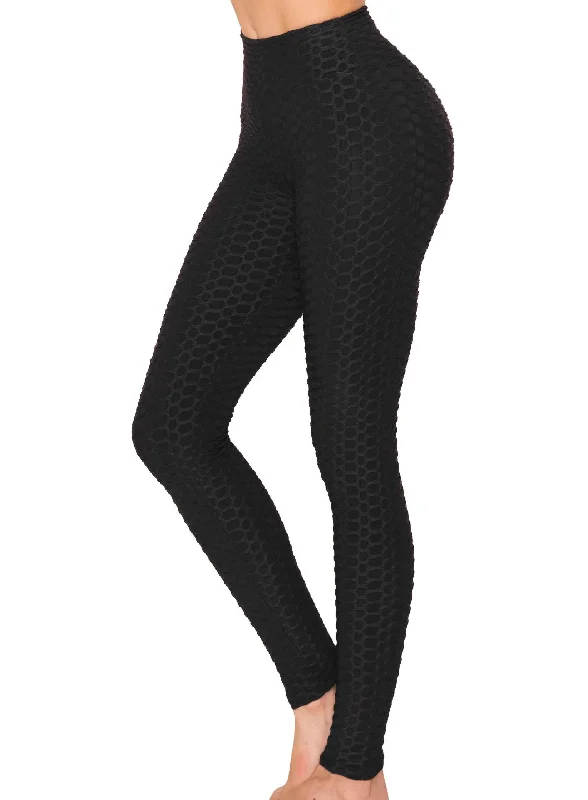Textured 3D Booty Yoga Pants - High Waist Compression Slimming Butt Lift Solid Pants Stylish Women's Tropical 