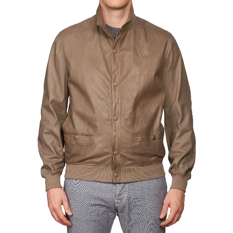 SERAPHIN Tan Lamb Leather Unlined Bomber Jacket Blouson FR 50 US M Business