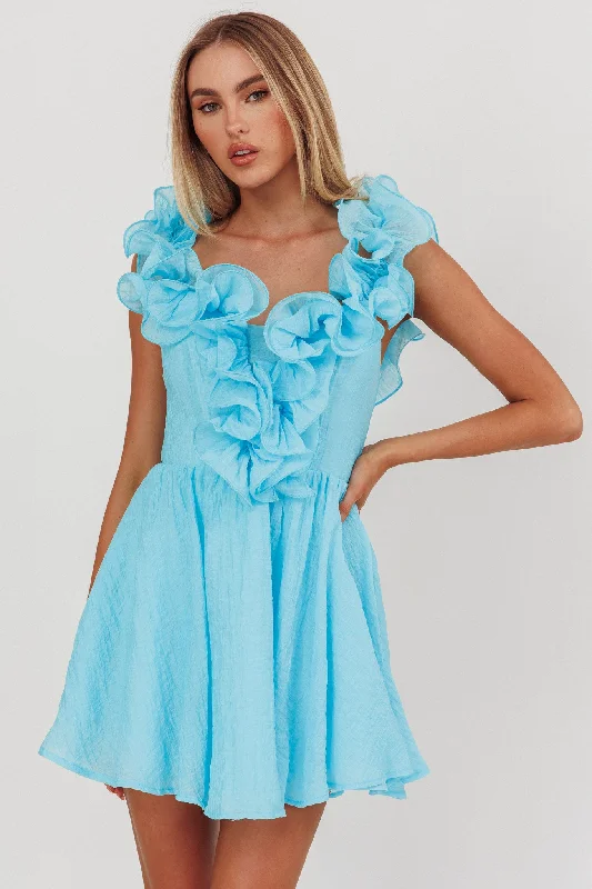 Nivaya Ruffle Neckline Mini Dress Ocean Street