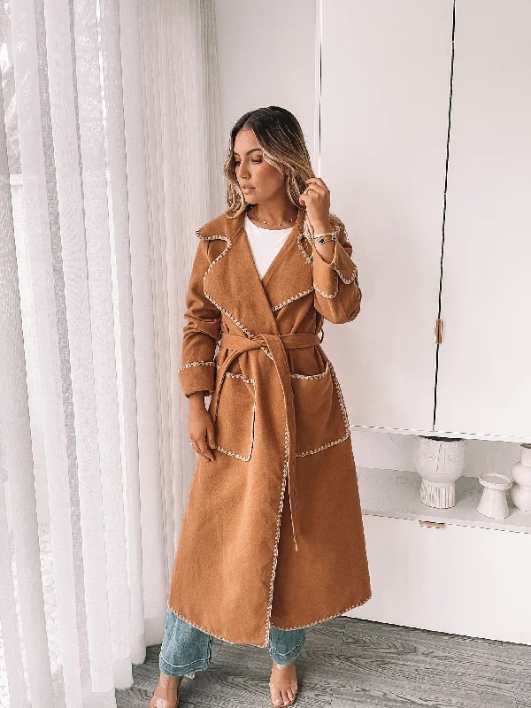 Bonnita Trench Coat - Beige Multi Earthy Women's 