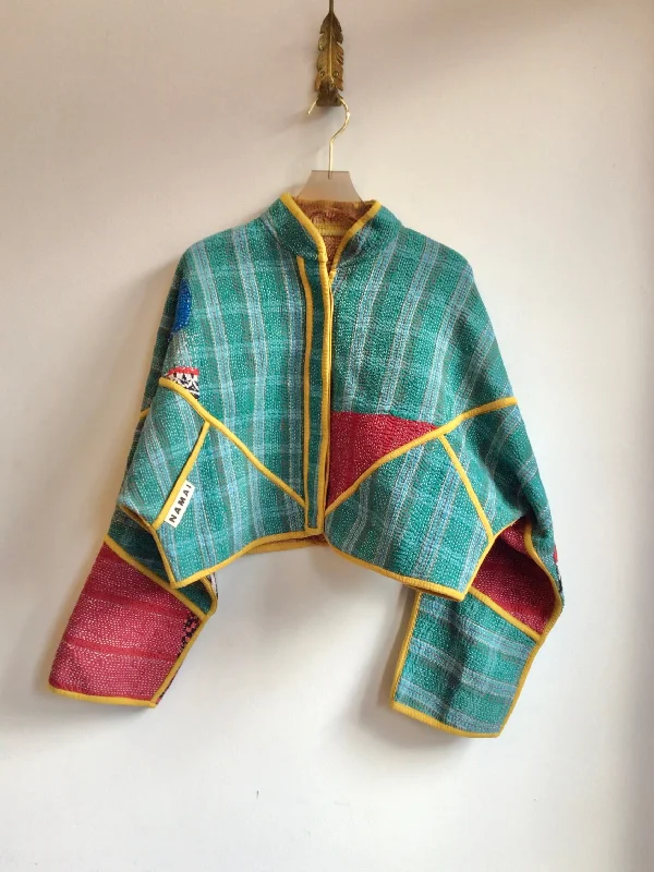 Reversible Kaira Quilted Cropped Jacket in Colors Teal, Red, Orange, Black & Mustard, Tan, Gold Hip Women's Retro