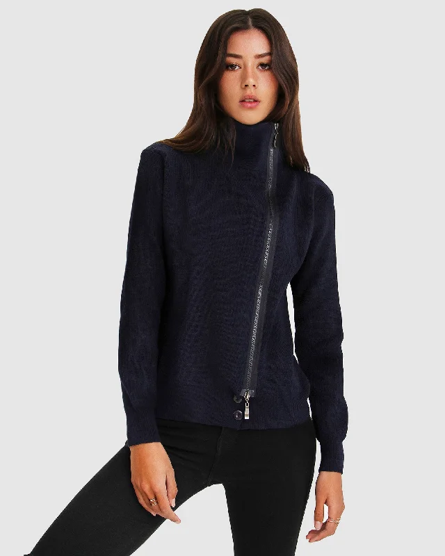 Brother’s Zip Front Jumper - Navy Sleek Women's Metallic