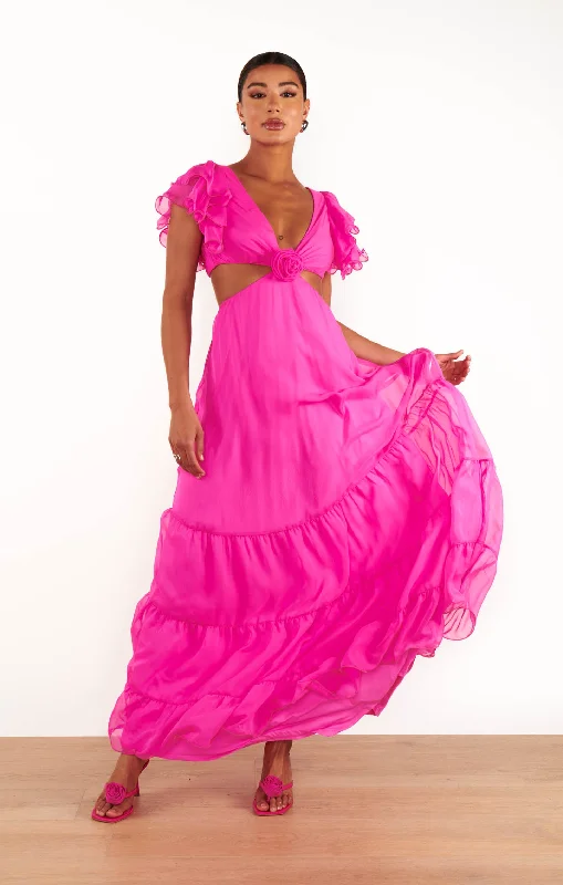Christine Maxi Dress ~ Shocking Pink Chiffon Preppy Women's College