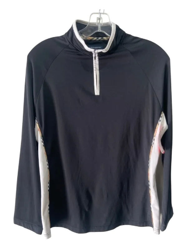 Burberry Golf Size XL Black & White Polyester Quarter Zip Mock Neck Top Bold Women's Animal Print