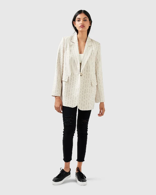 Love & Mercy Striped Blazer - Beige Sustainable Organic