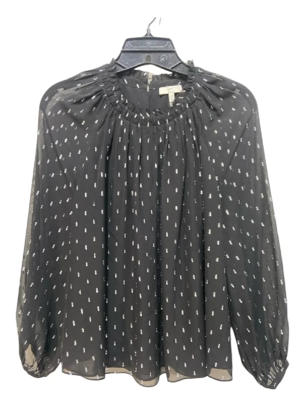 Joie Size S Black & Silver Silk Back Keyhole Shimmer Detail Long Sleeve Top Adventure