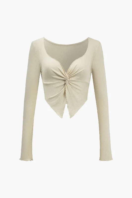 Solid Twist Knot Long-Sleeve Top Stylish Women's Neon