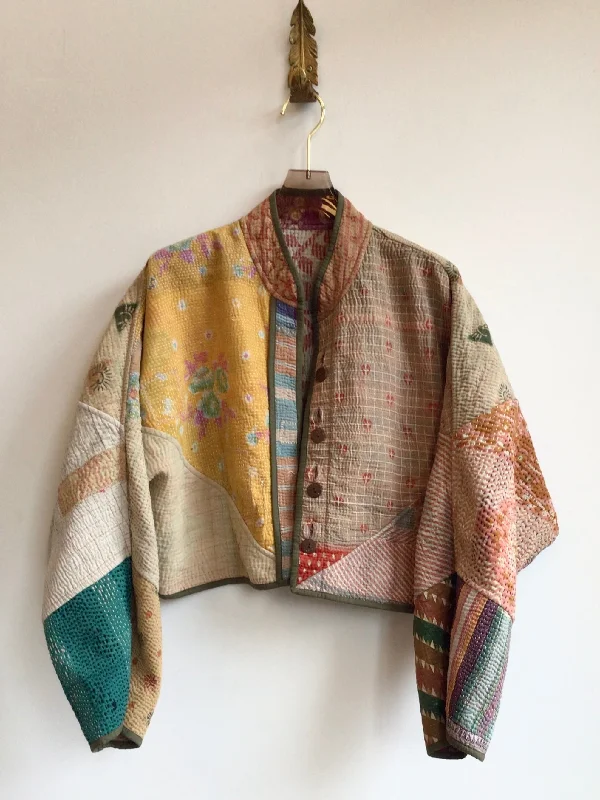 Reversible Kaira Quilted Cropped Jacket in Colors Mauve, Yellow, Teal, Tan, Orange & Soft Pink, Purple, Tan Youthful Women's Pop