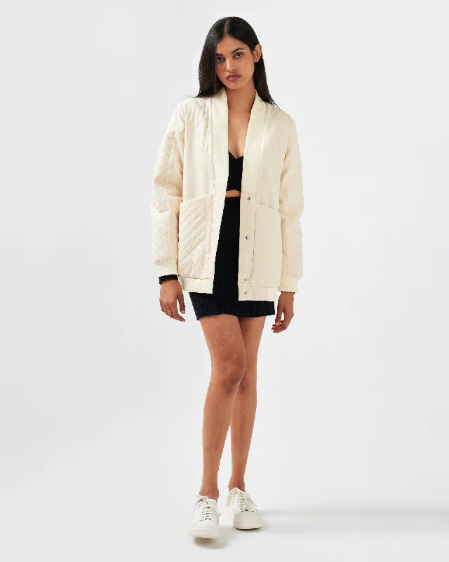 Over It Quilted Bomber - Cream Geometric