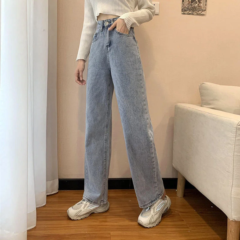 KittenAlarm - High Waist Straight Stretch Loose Jeans Pants French
