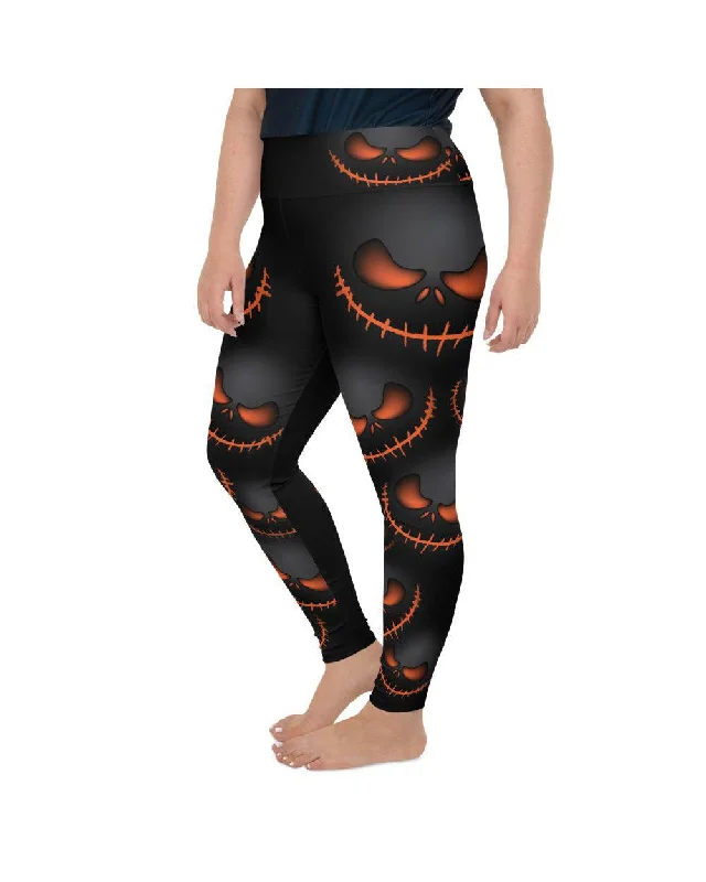 Halloween Evil Pumpkin Grin Plus Size Leggings Trendy Women's Oversized